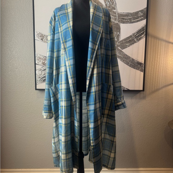 Jackets & Blazers - Vintage Blue and Yellow Plaid Open-Front Women's Cardigan